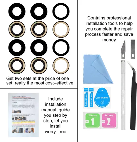 Vista 7 de 2PCS ASDAWN Reemplazo de Cristal de Lente de Cámara Trasera para iPhone 11 Pro y 11 Pro Max Reemplazo de Lente de Cámara con Adhesivo Preinstalado +