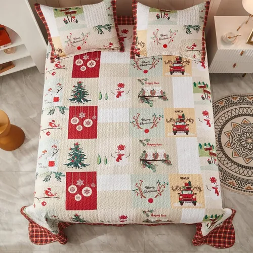 Vista 4 de MarCielo Juego de Edredón Navideño, Juego de Colcha B022, Blanco, Queen