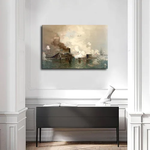 Vista 5 de Batalla de Hampton Road Ironclad Ships Monitor y póster de Merrimack Pintura en lienzo Arte de pared Impresión de imágenes HD Obra Arte Moderno
