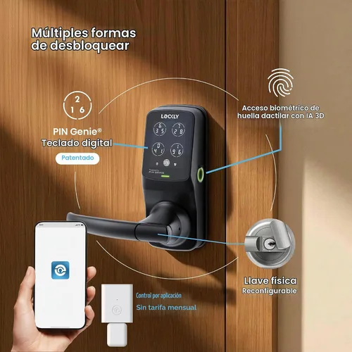 Vista 2 de Lockly Secure Pro Wi-Fi Smart Lock con mango Keypad Keyless Entry Door Lock with Fingerprint,App Remote Control, Works with Alexa and Google, Auto