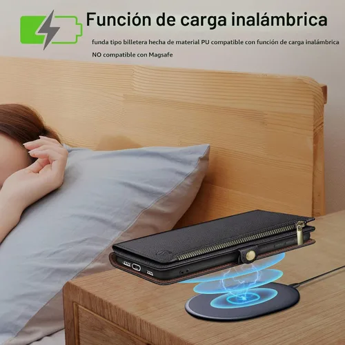 Vista 4 de XcaseBar Funda tipo cartera para Samsung Galaxy Note 20 con cremallera y tarjetero de crédito con bloqueo RFID, funda de piel sintética con tapa