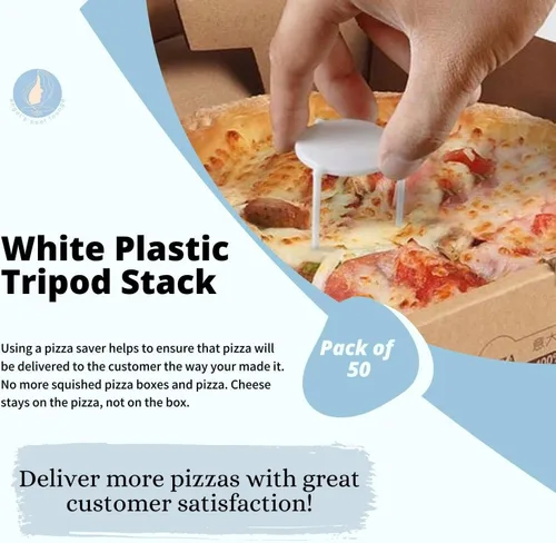 Vista 4 de Angel's Peel Lounge Caja de pizza/soporte para guardar pizza (paquete de 50) - Trípode de plástico blanco para contenedor de restaurante, cajas