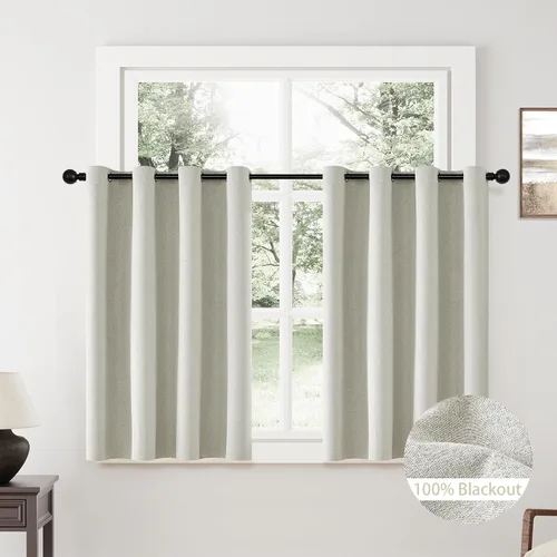 Vista 75 de ChrisDowa Cortinas 100% Opacas de Abedul Sólido de 45 Pulgadas de Largo, 2 Paneles para Dormitorio y Sala de Estar, Estilo Granja Oscurecedoras