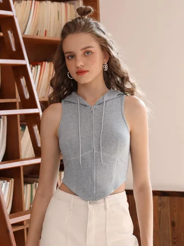 Vista 3 de Verdusa Sudadera sin mangas con capucha y cremallera completa para mujer
