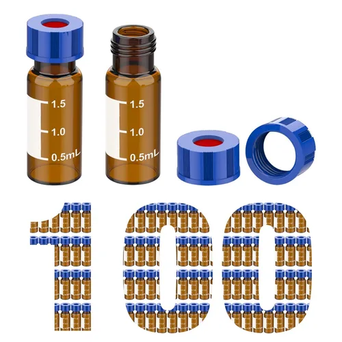 Vista 15 de Membrane Solutions Viales de muestreo automático, viales de HPLC de 0.1 fl oz, viales de ámbar de laboratorio 9-425 con punto de escritura