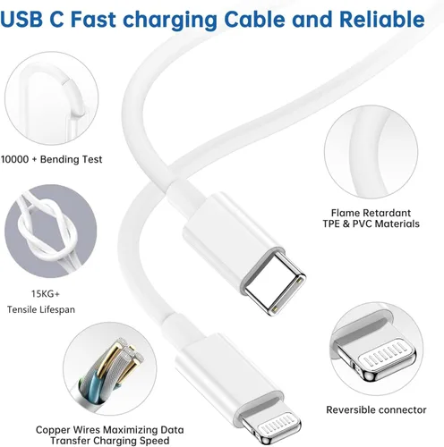 Vista 4 de Paquete de 2 cargadores rápidos para iPhone, cargador tipo C, carga rápida, suministro de energía, bloque de carga rápida, enchufe de viaje con 2