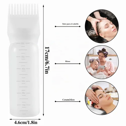 Vista 4 de Botella aplicadora de peine de raíz Pimoys 6 onzas, paquete de 2 aplicadores de aceite para el cabello, botella aplicadora para tinte de cabello