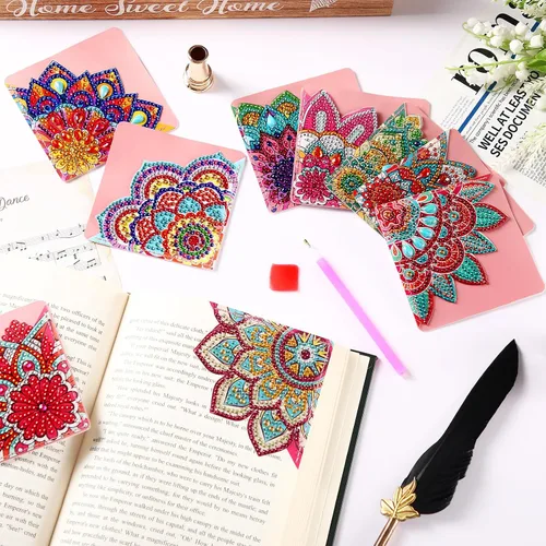 Vista 6 de Tatuo Juego de 16 marcadores de diamantes para adultos, pintura de diamante, marcapáginas de esquina con mandala, kits de arte de diamantes