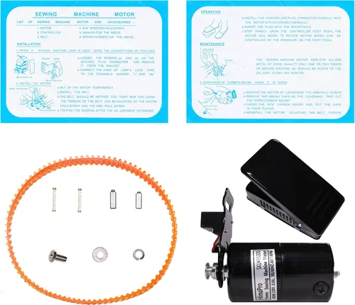 Vista 2 de HimaPro Motor de máquina de coser para el hogar (negro) con pedal de pie, cinturón de motor, soporte, pernos y cepillo de carbono