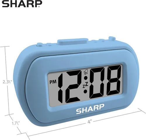 Vista 7 de Sharp - Reloj despertador con batería con funda suave al tacto y luz de fondo, color azul claro