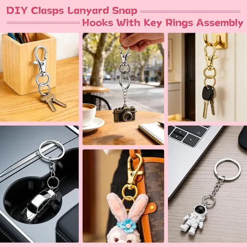 Vista 6 de 160 cierres de pinza de langosta, cierres giratorios con llaveros, clips de metal para llavero y anillos de salto, kit de fabricación de llaveros