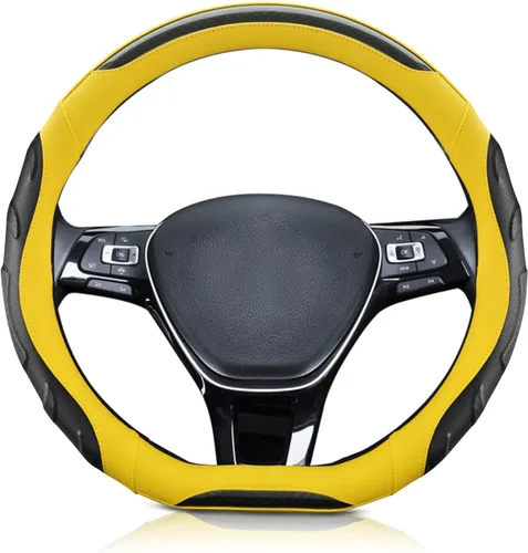 Vista 11 de Ergocar Funda deportiva en forma de D, transpirable, antideslizante, de fibra de carbono y piel de microfibra, protector de volante de automóvil