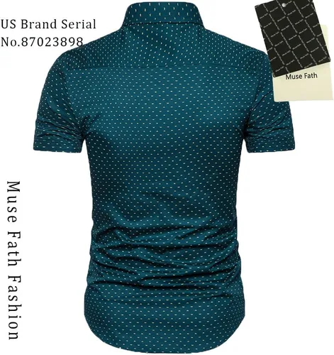 Vista 2 de MUSE FATH Camisa de vestir estampada para hombre-Algodón Casual Manga Corta Camisa de ajuste regular