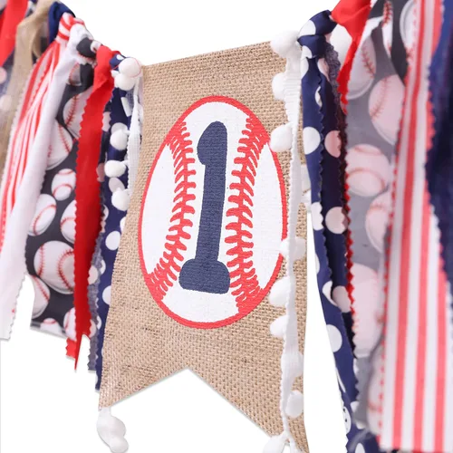 Vista 7 de Cartel de béisbol para silla alta de primer cumpleaños para niño