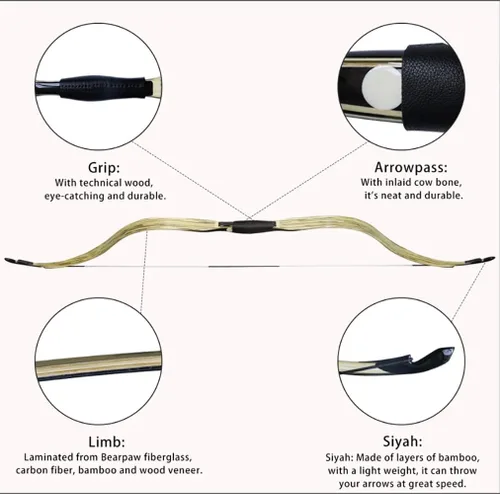 Vista 2 de AF Archery SiCai 3K WhiteIce Arco recurvo tradicional de 57 pulgadas de arco largo laminado arco largo para entusiastas del tiro con arco