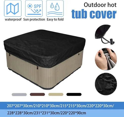 Vista 3 de Cubierta cuadrada para bañera de hidromasaje, resistente al agua, 210D, Oxford resistente a los rayos UV, protección contra la intemperie, para Negro