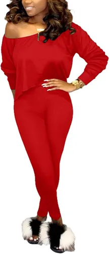 Vista 3 de GEMEIQ Conjunto deportivo de dos piezas de manga larga con cuello redondo y pantalones largos para mujer