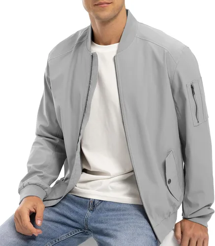 Vista 3 de BGOWATU Chaqueta bomber ligera cortavientos con cremallera completa para hombre