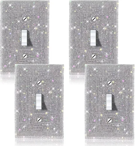 Vista 12 de Cubierta de interruptor de luz con brillos genéricos y enchufes, cubierta de placa de pared con diamantes de imitación brillantes, cubiertas
