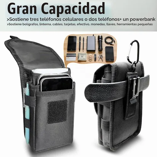 Vista 7 de Funda de teléfono dual para dos teléfonos, soporte táctico para cinturón de teléfono celular para hombres, funda para teléfono multiherramienta