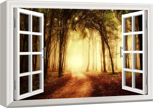 Vista 25 de Cuadro decorativo con diseño de ventana moderna blanca con vista, de la marca Wall26®