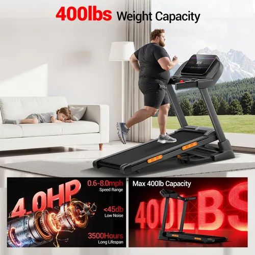 Vista 4 de UMAY Fitness 20% Treadmill with Auto Incline, Running Foldable Treadmills