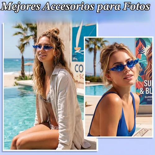 Vista 6 de EBOOT 4/8 Pairs Flame Glasses Rimless Sunglasses Azul