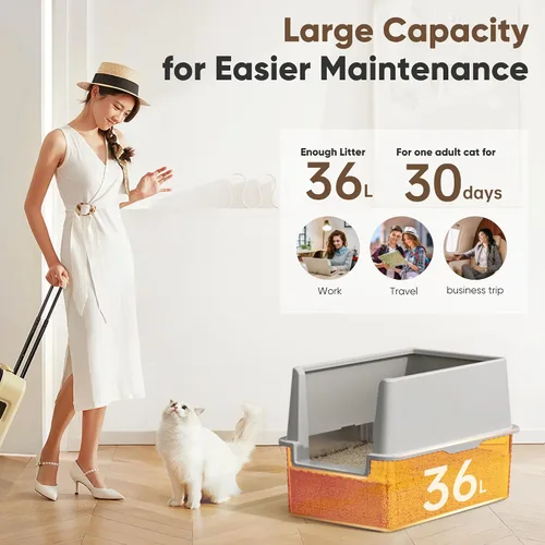 Vista 6 de Caja de arena de acero inoxidable de 16 pulgadas de alto con tapa, caja de arena de metal cerrada XL XXL extra grande para gatos grandes y gatitos