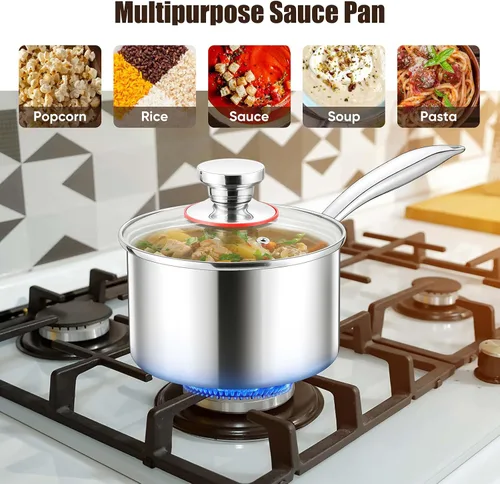 Vista 5 de E-far Triply - Juego de cacerolas de acero inoxidable, olla de 1 cuarto y 3 cuartos de galón con tapa para cocinar pasta, calentar leche, agua