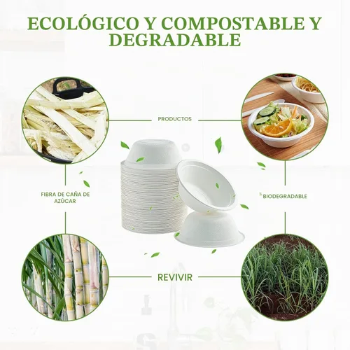 Vista 5 de Vplus Paquete de 200 cuencos de papel de 12 onzas, cuencos desechables compostables a granel, cuencos de bagazo ecológicos, cuencos resistentes 12