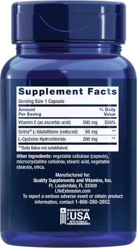 Vista 2 de Life Extension Glutatión, cisteína y C, 500 mg de vitamina C, potente suplemento antioxidante para apoyar la salud del hígado, sin gluten, sin OMG