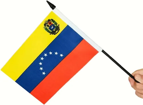 Vista 2 de Bandera de la amistad de Estados Unidos y Venezuela, juego de escritorio doble, bandera de escritorio en miniatura, bandera de escritorio de Estados