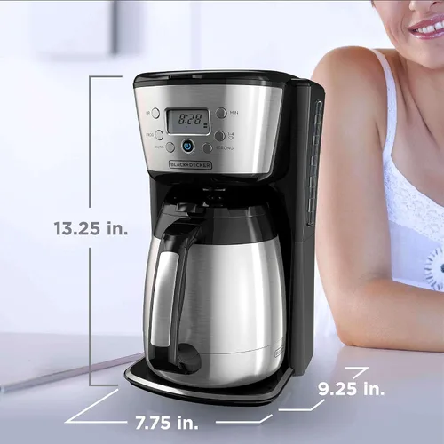 Vista 7 de Black+Decker CM2036SC - Cafetera térmica, 12 tazas, programable, controles digitales, negro y plateado