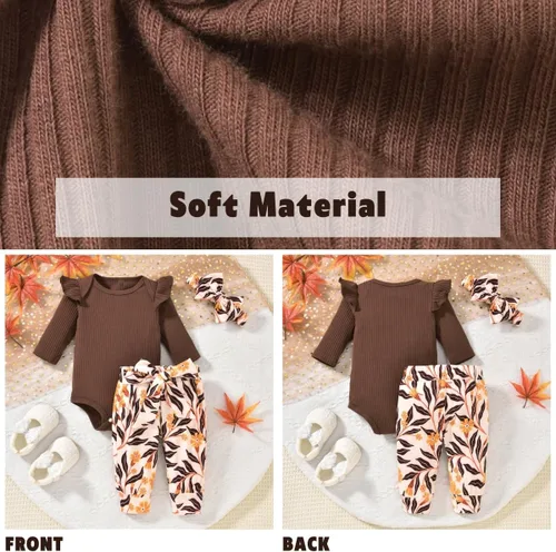 Vista 14 de Aalizzwell Conjunto de mameluco acanalado para bebé recién nacido prematuro para otoño e invierno