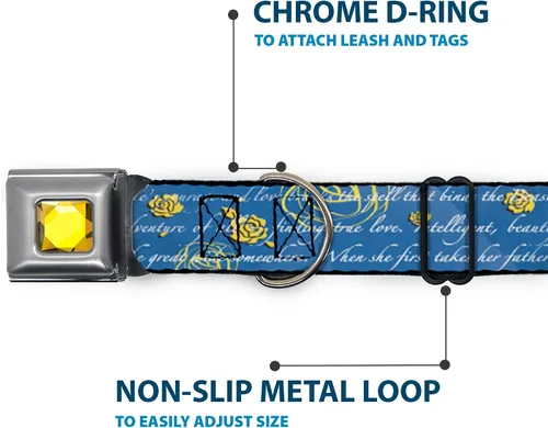 Vista 5 de Buckle-Down Collar de perro con hebilla de cinturón de seguridad, con texto de la historia de la Bella y la Bestia, 1 pulgada de ancho, se adapta a