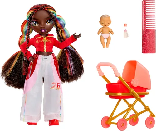 Vista 2 de Rainbow High Jr. High Bestie Babysitters - Iris Bow, muñeca de moda de 9 pulgadas