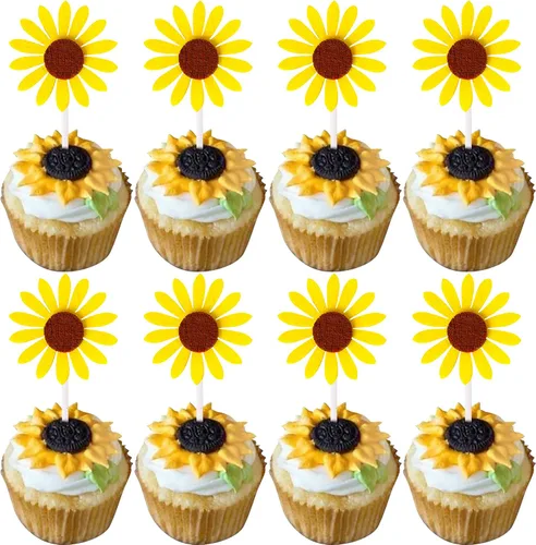 Vista 15 de 1 paquete de decoración de pastel de feliz cumpleaños con purpurina de girasol para pasteles, baby shower, niños, cumpleaños, verano, baby shower