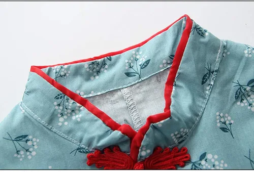 Vista 9 de Vestido de bebé niña pequeña chino asiático Qipao a cuadros, floralconejo, estampado Cheongsam sin mangas, vestido de verano