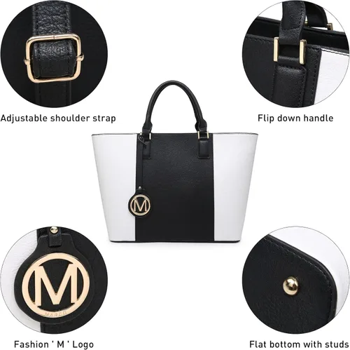 Vista 5 de MARCO M KELLY Conjunto de bolsos y carteras para mujer, bolso de mano de dos tonos, 2 unidades Set, Designer, Top Handle, Two Tone, 2pcs