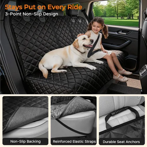 Vista 5 de URPOWER Funda de asiento de coche para perro para asiento trasero Todo negro