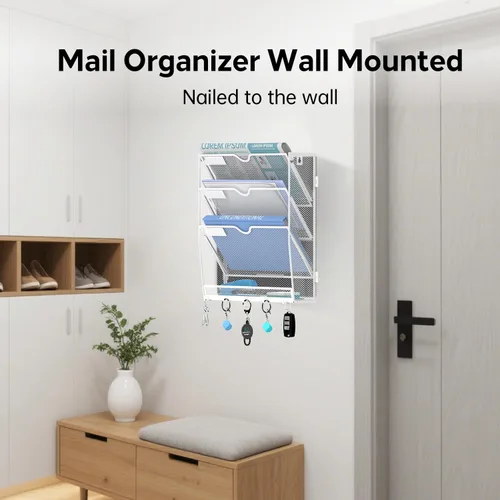 Vista 4 de Organizador de archivos de pared de 4 niveles y organizador de correo Blanco
