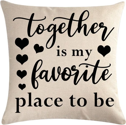 Vista 4 de Paquete de 4 fundas de almohada con citas familiares, rústicas para el hogar, palabras de amor, corazón, país, fundas de cojín con citas Negro