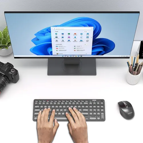 Vista 7 de Arteck HB305-2 Teclado Bluetooth universal multidispositivo Teclado Bluetooth ultra compacto inalámbrico con teclas de acceso rápido multimedia