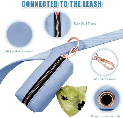 Vista 4 de Juego de collar y correa de cuero suave para perro (6.6 pies), elegante hebilla de metal resistente de oro rosa, correa de 4 longitudes ajustables