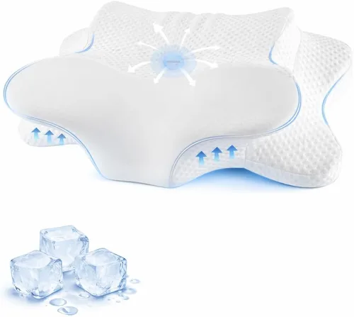 Vista 11 de Almohada cervical para el cuello – Almohada de espuma viscoelástica para aliviar el dolor de dormir, almohadas ergonómicas de contorno para dormir