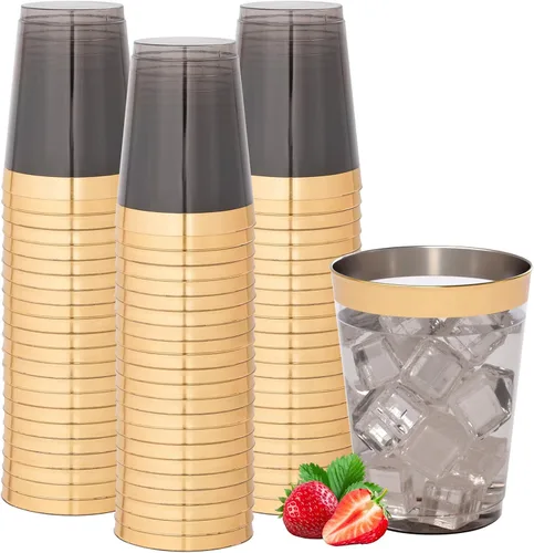 Vista 18 de supernal Paquete de 100 vasos de plástico negros y dorados, vasos 100 tazas negras y doradas de 10 onzas