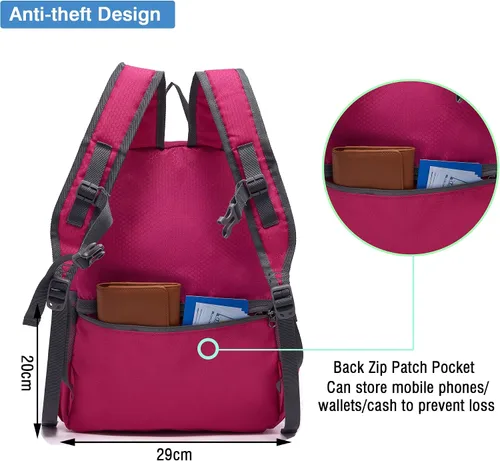 Vista 4 de YZAOLL Mochila pequeña de senderismo de 20 litros, mochila ligera para el día, mochila plegable para mujeres y hombres, viajes, camping, vacaciones