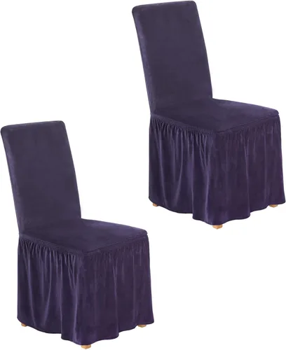 Vista 7 de NICEEC Fundas de silla de elastano para sillas de comedor, juego de 2 fundas de silla de comedor extraíbles con falda, fundas para sillas Parson