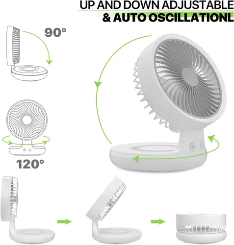 Vista 18 de Magshion Ventilador de escritorio plegable de 7.5 pulgadas con luz nocturna, ventilador pequeño oscilante de 120°, 4 velocidades, alimentado por USB
