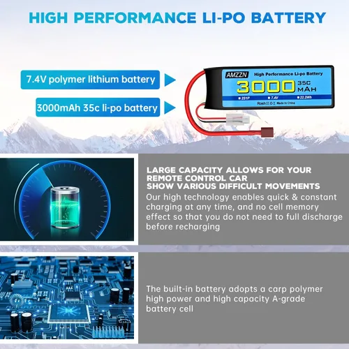 Vista 5 de Batería Lipo de 7.4V 3000mAh 35C 2S T-Plug con cable de carga USB para coche RC, modelo de camión, barco de control remoto, RC Quadcopter Qircraft